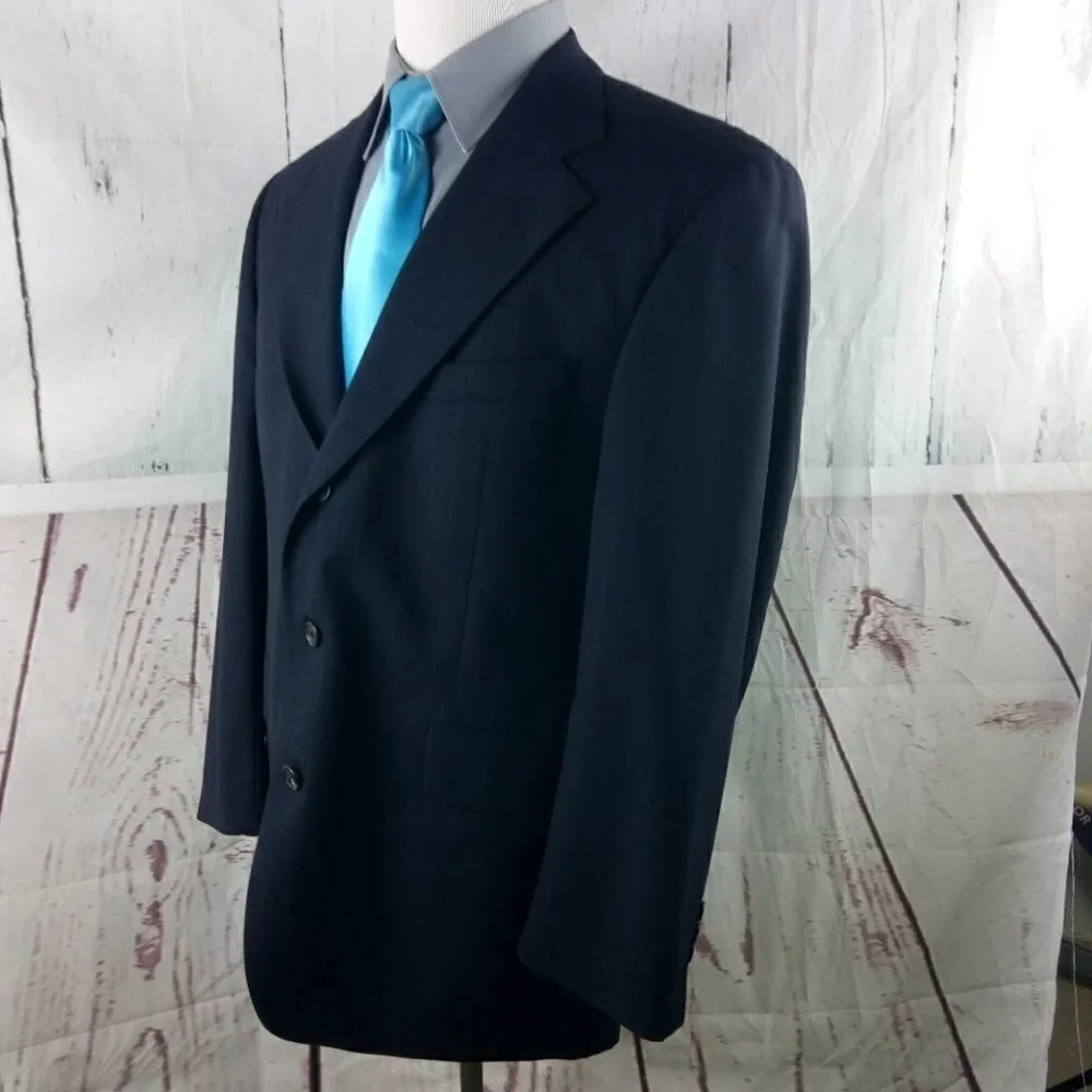 Chaps Ralph Lauren 42R Wool 3 Button Deep Blue Striped Suit Blazer Jacket